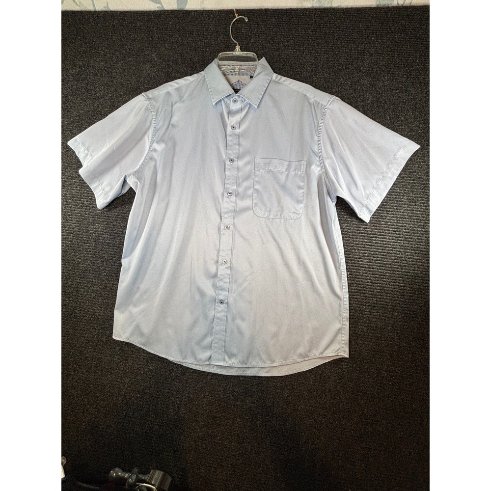 Flex Mens Luxury Collection Light‎ Blue Short Sleeve Button Down Shirt XL Italy